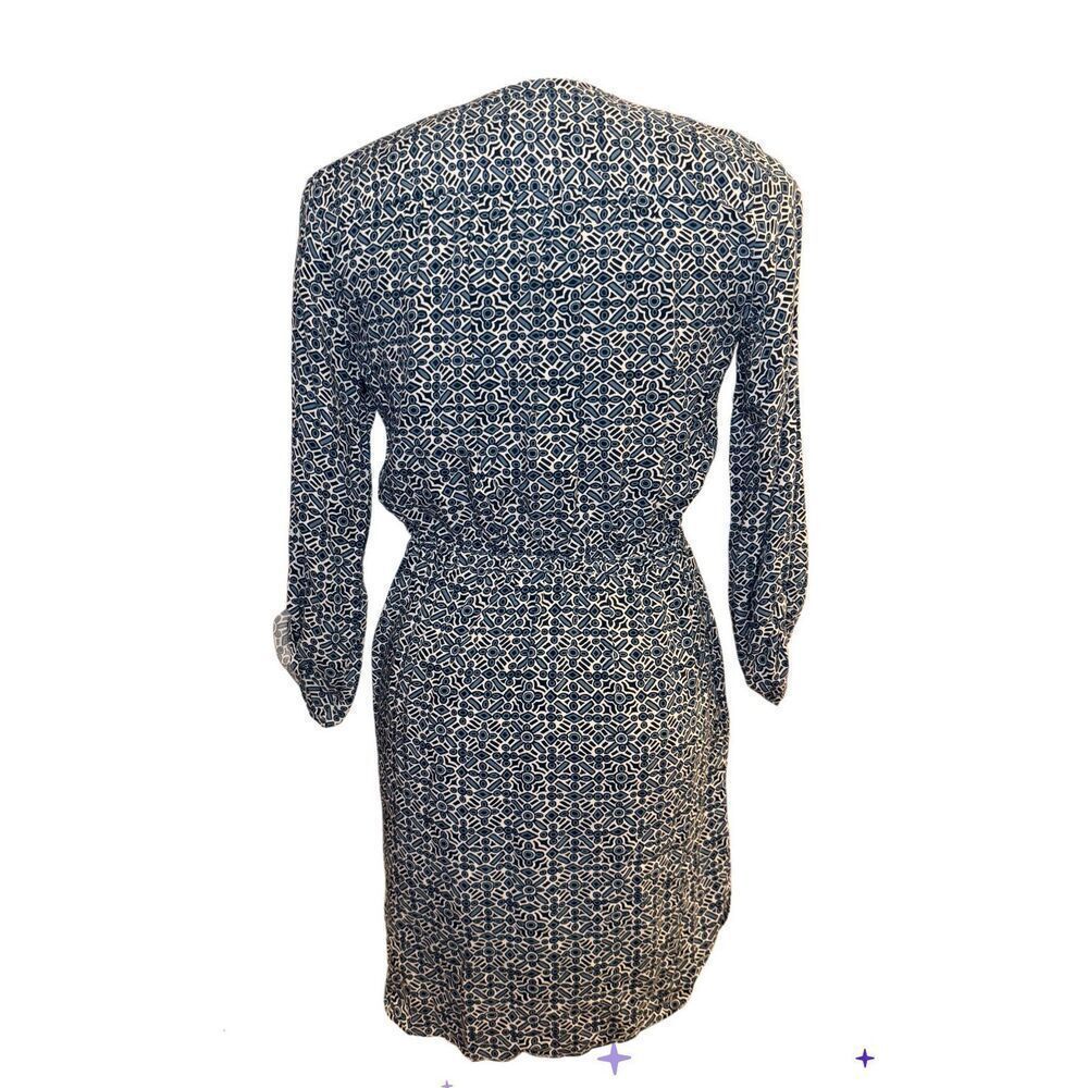 LOFT Geometric Print Dress Roll Tab Slvs Set In Waist Sz. S Cool Breathable Ligh - Picture 6 of 10